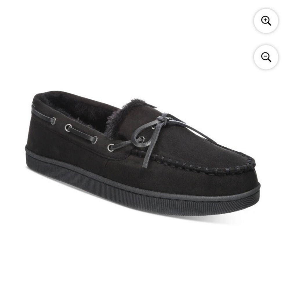 Club Room Mens Moccasin Slippers. Black. Size Medium (8-9) New In Box